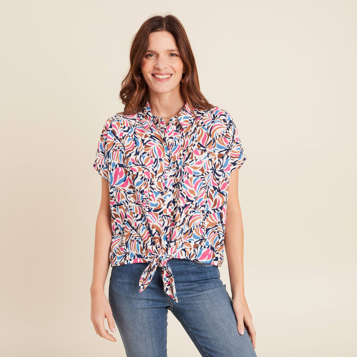 Chemise manches courtes fluide bleu femme