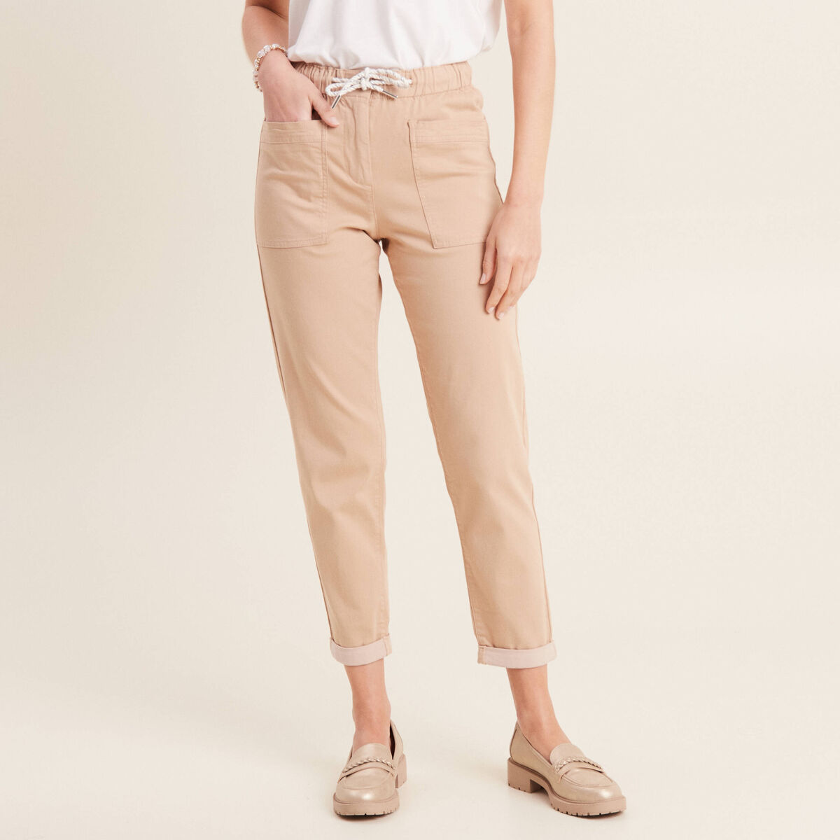 Pantalon coupe mom 7/8&egrave;me sable femme