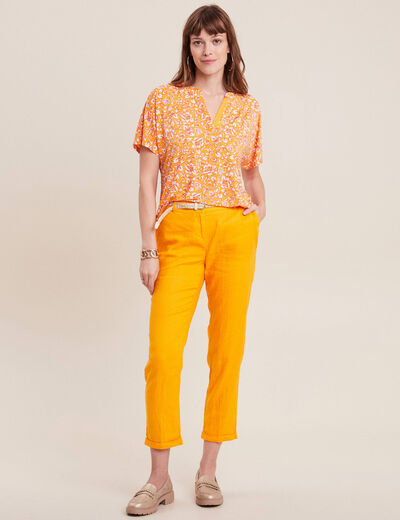 Pantalon flou ceinturé jaune or femme