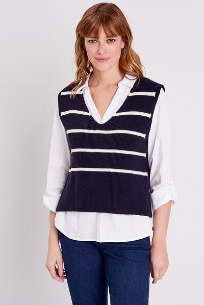 Pull sans manches bleu foncé femme