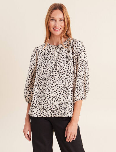 Blouse droite col rond manches 3/4 blanc femme