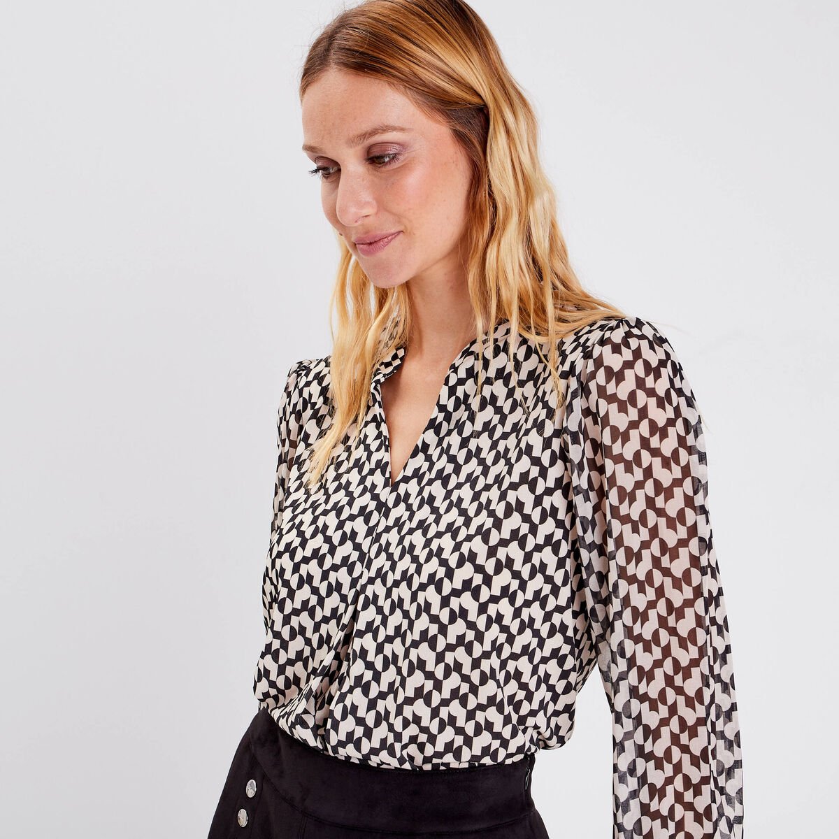 T-shirt manches 3/4 noir femme