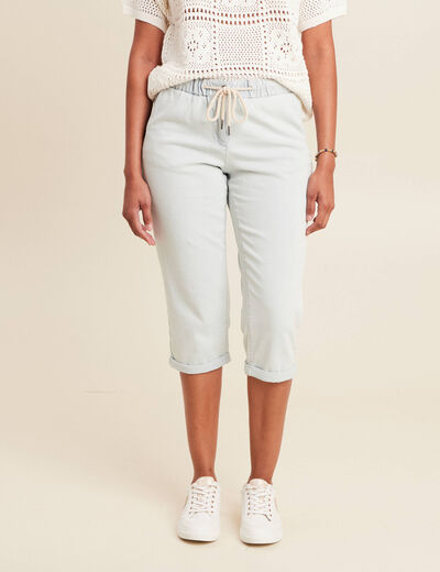 Pantalon jogpant 7/8ème en coton denim bleach femme