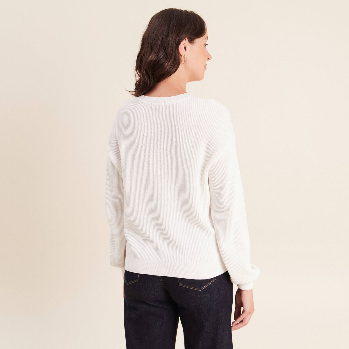 Gilet col v manches longues ecru femme