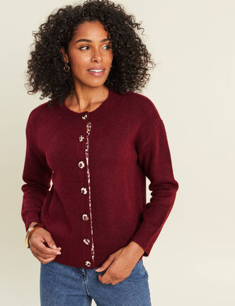 Gilet droit mi-long col rond bordeaux femme