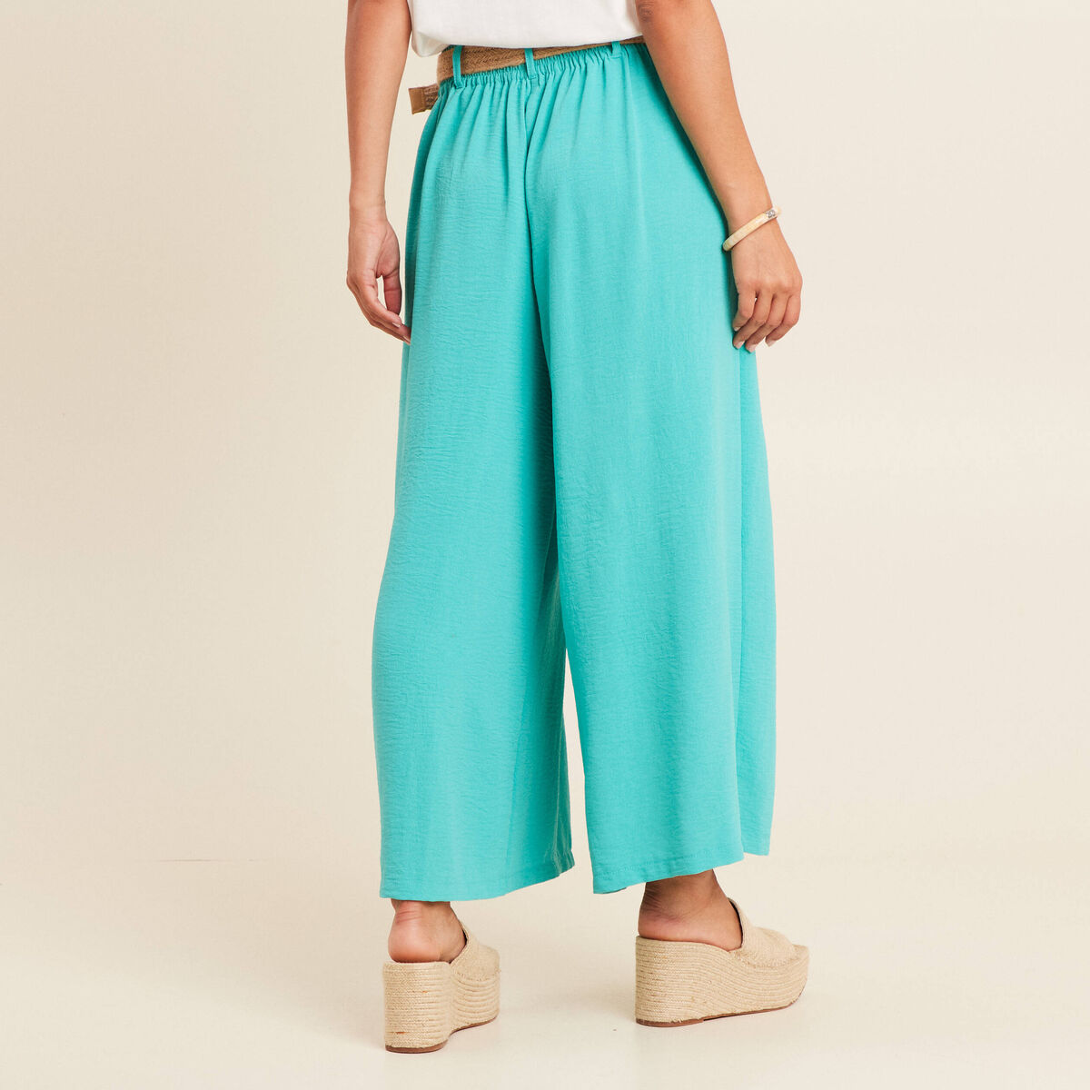 Pantalon jupe-culotte large vert turquoise femme
