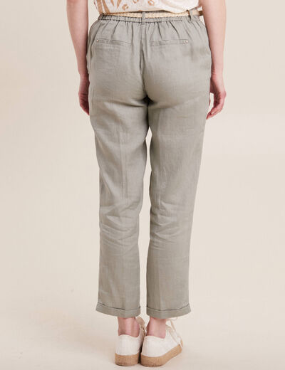 Pantalon flou ceinturé vert clair femme