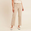Jean coupe large 7/8&egrave;me taille haute denim beige femme