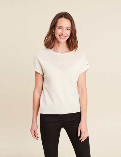 Pull manches courtes ecru femme