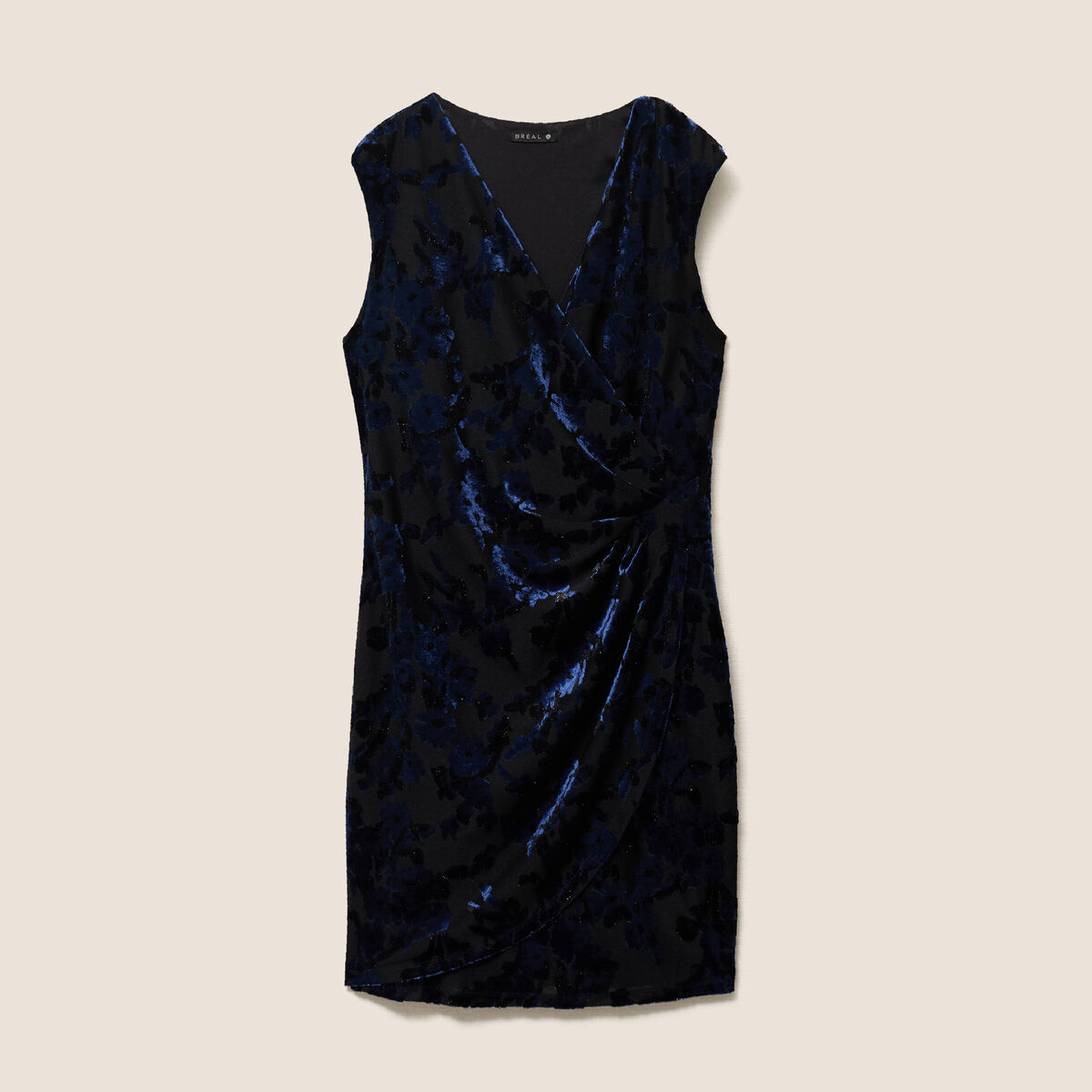 Robe portefeuille d&eacute;tails velours noir femme