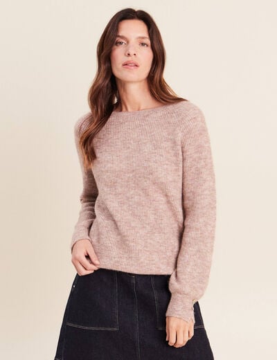 Pull col rond beige femme