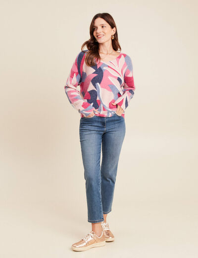 Pull manches longues rose femme