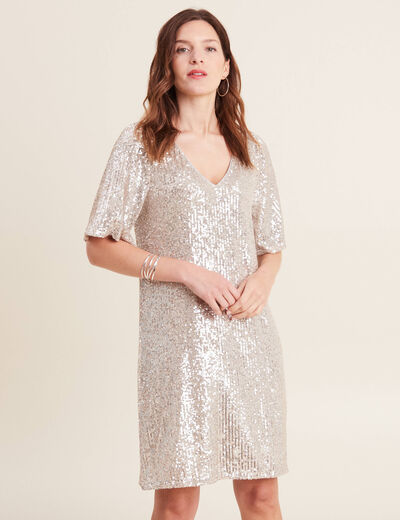 Robe évasée sequins couleur or femme