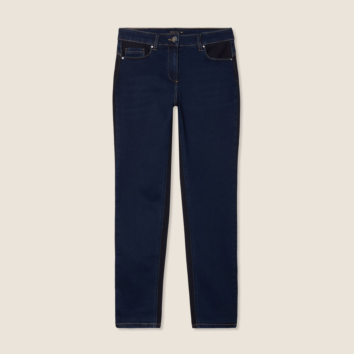 Jean coupe ajust&eacute;e effet bi-mati&egrave;re denim brut femme