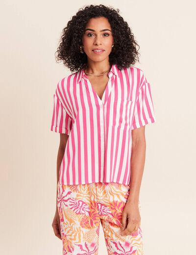 Chemise fluide manches courtes rose fushia femme