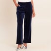 Pantalon large taille haute &agrave; paillettes bleu fonc&eacute; femme