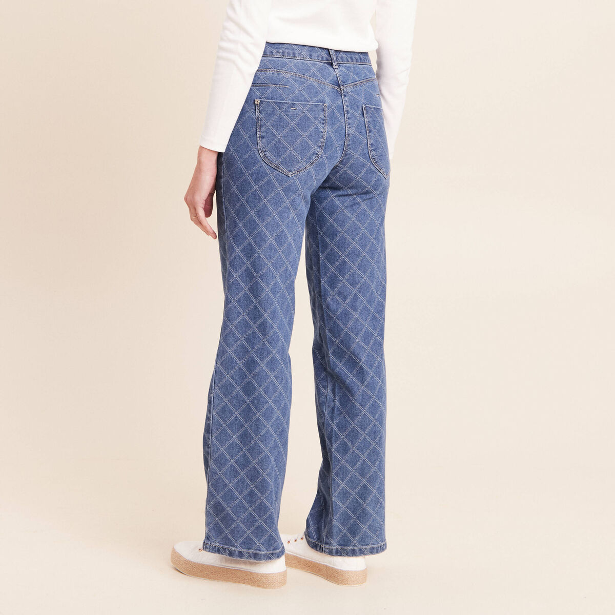 Jean coupe droite jacquard denim stone femme