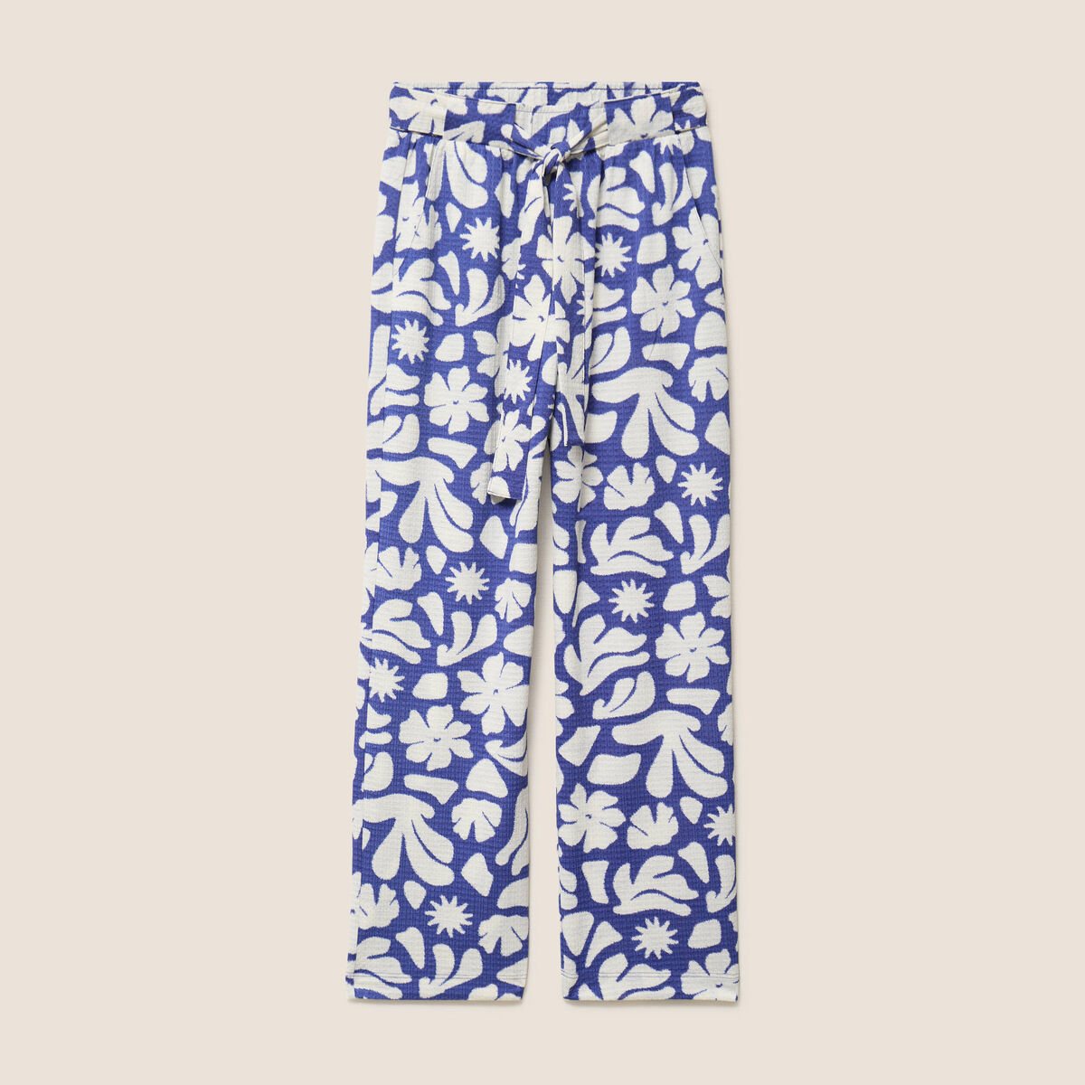 Pantalon coupe large 7/8&egrave;me taille haute bleu femme