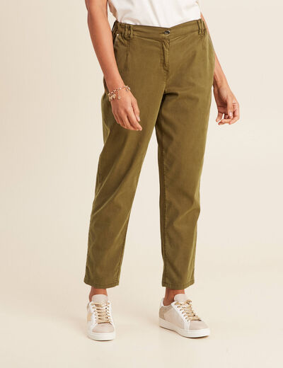 Pantalon ajusté taille haute vert olive femme