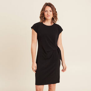 Robe cintrée courte col rond noir femme