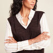 Pull effet 2-en-1 chemise marron fonc&eacute; femme