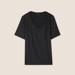t shirt col v manches courtes noir femme T-shirt col V manches courtes noir femme