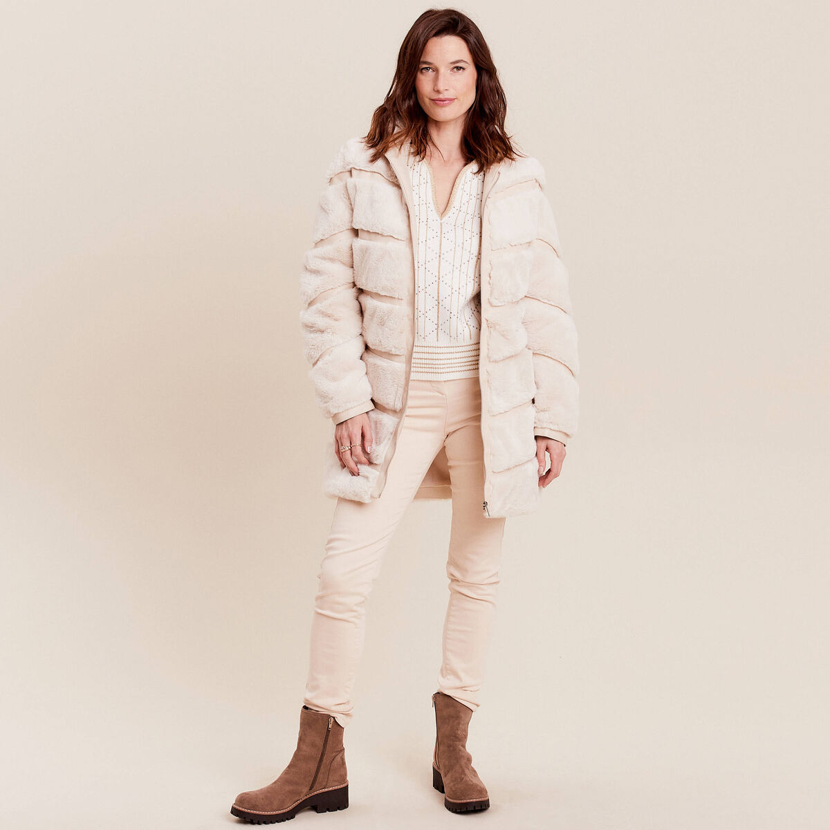 Manteau fausse fourrure ivoire femme