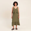 Robe fluide &eacute;vas&eacute;e &agrave; fines bretelles vert kaki femme