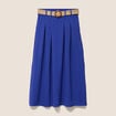 Jupe longue &eacute;vas&eacute;e ceintur&eacute;e bleu fonc&eacute; femme