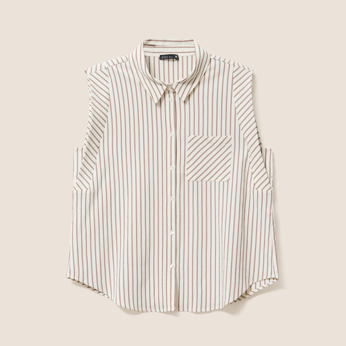 Chemise sans manches col chemise fluide taupe femme