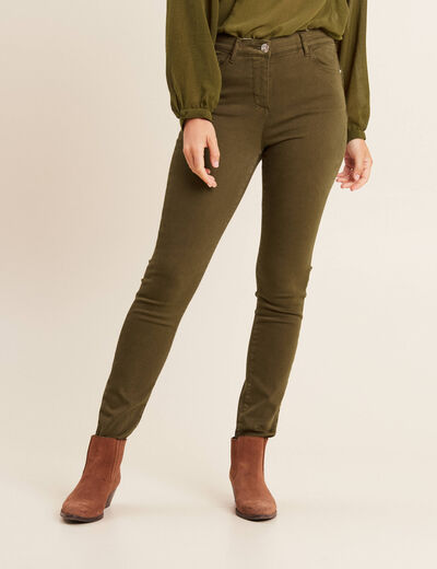 Jean magique ajusté taille standard vert kaki femme