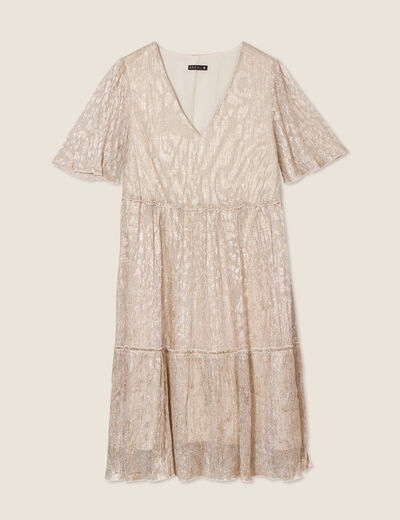 Robe droite fils métallisés couleur or femme