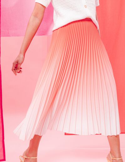 Jupe midi patineuse pliss&eacute;e rose vif femme