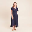 Robe longue &eacute;vas&eacute;e col v manches courtes bleu marine femme