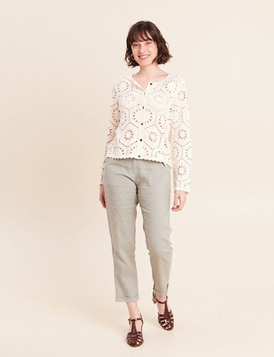 Gilet manches longues aspect dentelle ecru femme