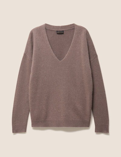 Pull en cachemire col v couleur cuivre femme