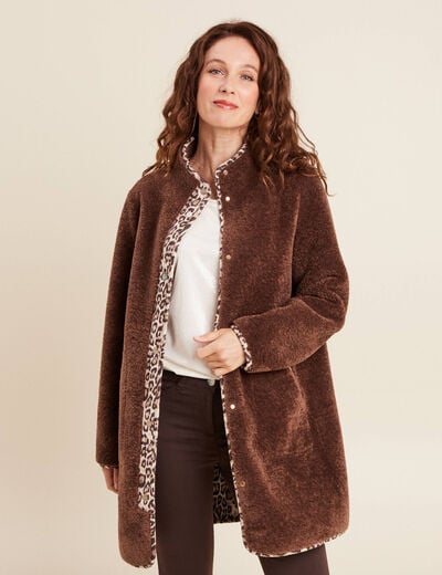 Manteau imprim&eacute; r&eacute;versible marron fonc&eacute; femme