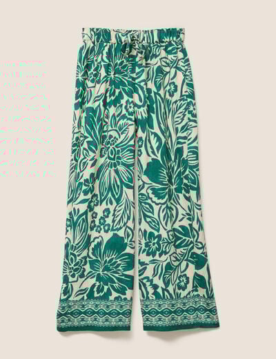 Pantalon large taille haute ecru femme