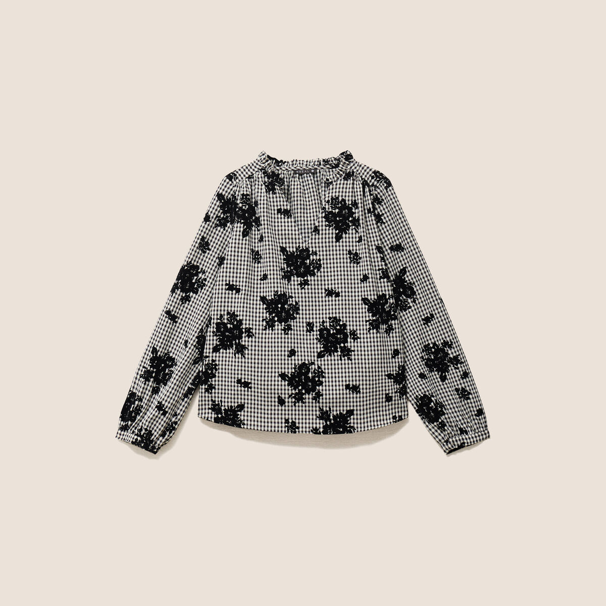 Blouse col v manches longues bleu femme