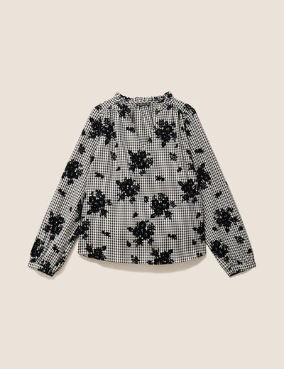 Blouse col v manches longues bleu femme