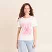 T-shirt col rond manches courtes brod&eacute; ecru femme