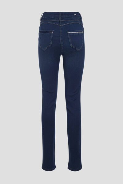 Jean ajusté taille haute denim brut femme
