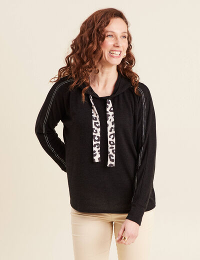 Pull à capuche noir femme