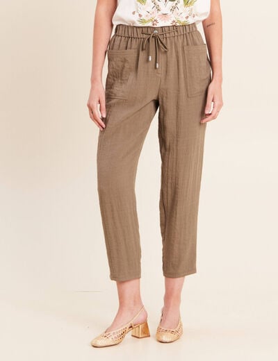 Pantalon mom 7/8&egrave;me en coton vert kaki femme