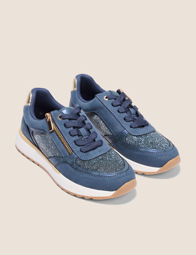 Baskets détails pailletés bleu marine femme