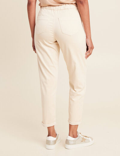 Pantalon coupe droite à coulisse ivoire femme