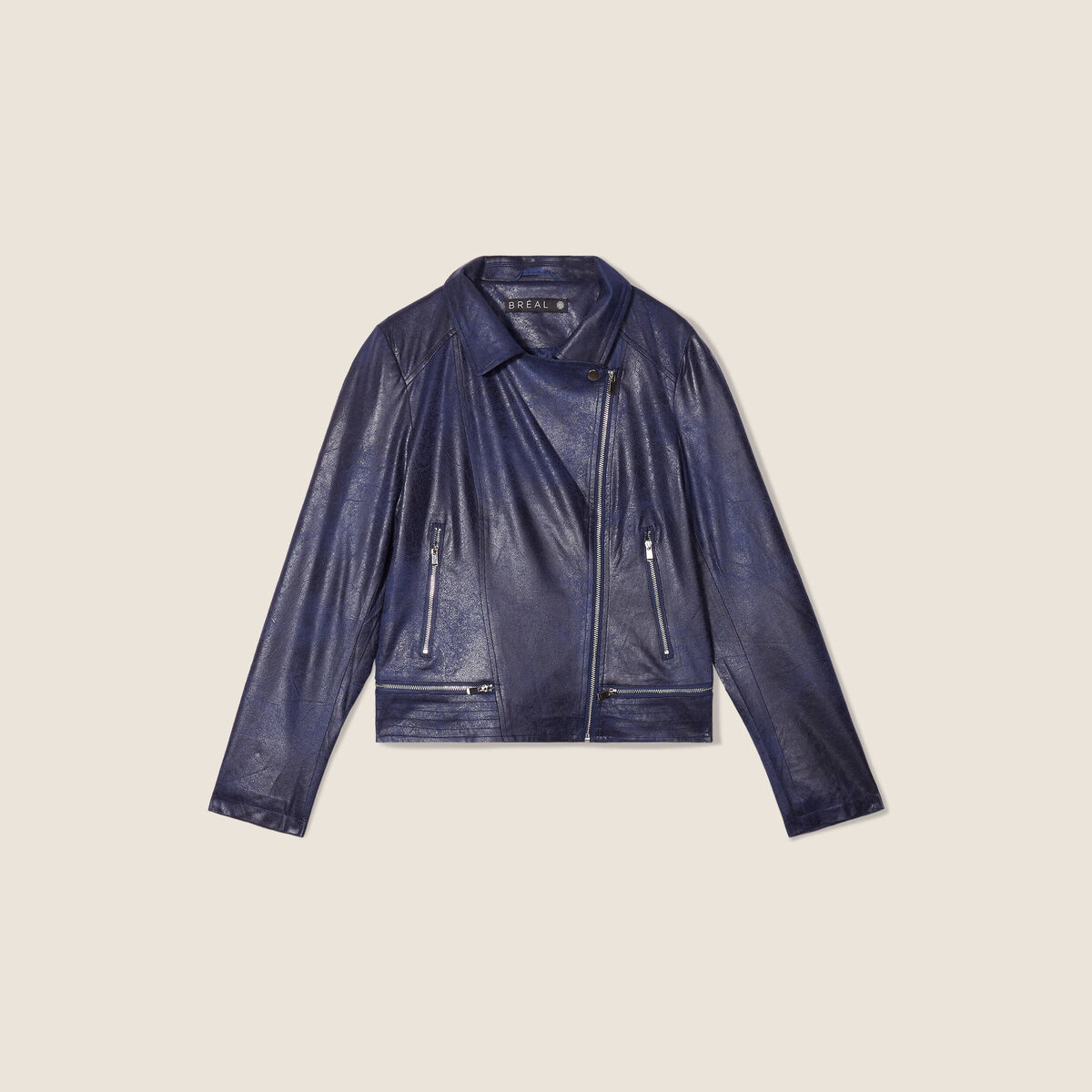 Veste esprit motard zippée bleu foncé femme