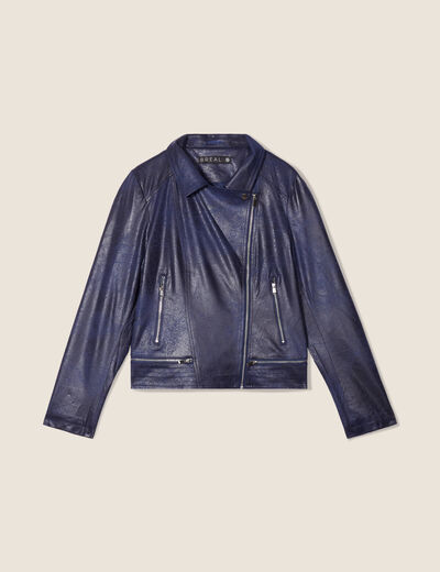 Veste esprit motard zippée bleu foncé femme