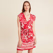 Robe droite courte col V manches courtes ecru femme