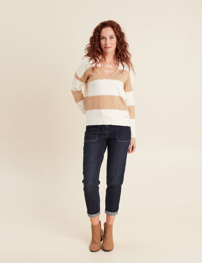 Pull manches longues col en V sable femme